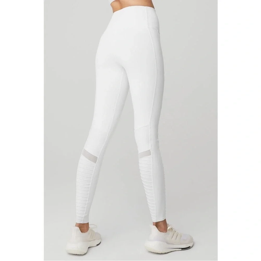Alo High-Waist Moto Legging in White/White Glossy